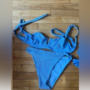 Monday swimwear blue ribbed bikini in Large